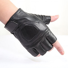 Găng Tay Da Chống Trượt Hở Ngón Unisex Đen (Free Size)