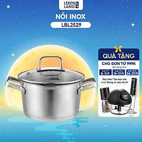 Nồi inox 304 vung kính đáy 3 lớp Lebenlang LBL2529, size 20 có khe chắt nước, dùng cho mọi loại bếp - hàng chính hãng