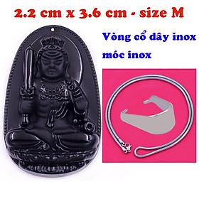 Mặt Phật Bất động minh vương đá thạch anh đen 3.6 cm kèm vòng cổ dây da đen - mặt dây chuyền size M, Mặt Phật bản mệnh