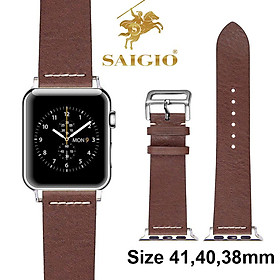 Dây Da Apple Watch 41mm 40mm 38mm, Chất Liệu Da Bò Cao Cấp, Phong Cách Vintage Thread Hoài Cổ, Đơn Giản Và Tinh Tế, Tương Thích Các Phiên Bản Series 9/8/7/6/5/4/3/2/1/SE/SE2 - Hàng Chính Hãng SAIGIO