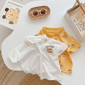 Áo polo bé trai Áo polo cotton cộc tay trẻ em in hình ếch con đáng yêu cho bé trai 8-18kg
