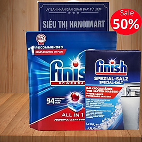 COMBO FINISH: Viên rửa bát All in one 90 viên + Muối 1,2kg