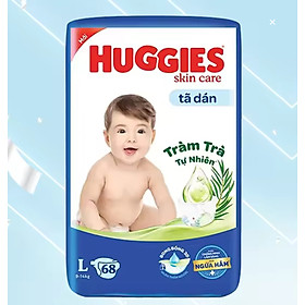 Tã dán Huggies L68 Skin Care Tràm Trà Tự Nhiên Ngừa Hăm Cho Bé Từ 9-14kg - Date luôn mới