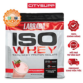 Labrada | ISO WHEY (2.3KG), 100% Whey Protein Isolate, Hỗ Trợ Tăng Cơ, Giảm Mỡ với 25g Đạm, BCAA, Glutamine | Không Đường, Không Lactose và Gluten - Vị Dâu