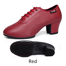 Phụ Nữ Nhảy Latin Giày Salsa Phòng Khiêu Vũ Giày Đế Mềm PU Của Người Phụ Nữ Thực Hành Nhảy Múa Giày Gót 5Cm Nữ Khiêu Vũ Giày Color: Red suede sole Shoe Size: 5.5