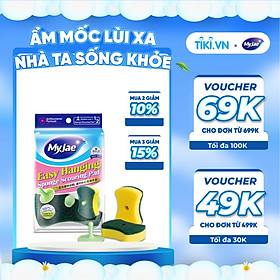 Miếng Bọt Biển Rửa Chén MyJae 2 Mặt, Mút Xốp Rửa Bát Đa Năng Kèm Miếng Nhựa Hít Kê 11.3cm x 7.8cm x 2.7cm (2 Miếng/Gói)