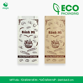 Combo 100 Túi bánh mì 24x9.5x4.5 cm, in sẵn họa tiết GIỎ BÁNH MÌ - Bao bánh mì Túi giấy thực phẩm an toàn - NÂU