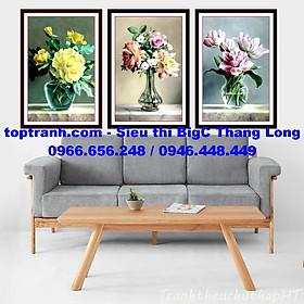 Mua Tranh thêu chữ thập bình hoa 3 bức treo cầu thang  phòng khách tuyệt đẹp LV3211 chưa thêu