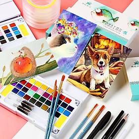 Bộ Màu Nước Solid Water Color Cao Cấp 12/18/24/36 Màu - Tặng Kèm 2 Bút Nước, 2 Mút, 1 Palette - Chuyên Dùng Cho Học Sinh, Sinh Viên, Vẽ Chuyên Nghiệp - Hàng Chính Hãng - VinBuy