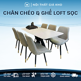 Mua Bàn ăn mặt đá ceramic trắng bóng  ghi bóng  pandora chân bàn chéo chữ x kết hợp ghế Loft sọc