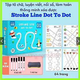 Bộ tập tô viết và nối chữ Strokeline Dot to Dot - 64 chủ đề, xóa được-sáng tạo- bộ có kèm bút, tẩy