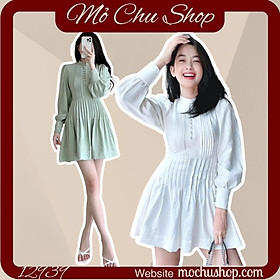 ĐẦM XÒE XẾP LI TAY DÀI NÚT BỌC 12940