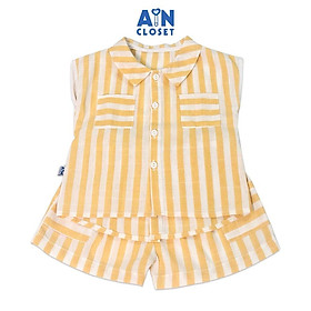 Bộ quần áo ngắn unisex kẻ vàng trắng cổ sơ mi linen cotton - aicdbt0tkxqk - ain closet