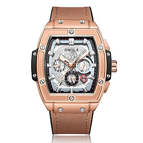 Đồng hồ Quartz dành cho nam với dây đeo bằng da có màn hình phát sáng thiết kế rỗng 3ATM-Màu Nâu & Vàng hồng