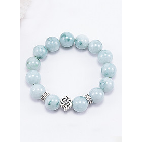 Vòng Tay Phong Thủy Nam Đá Cẩm Thạch Phỉ Thúy Phối Charm Kết Đồng Tâm Bạc (14mm) Mệnh Mộc, Hỏa Ngọc Quý Gemstones
