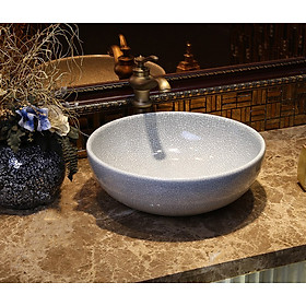 Mua Chậu lavabo để bàn bằng sứ màu trắng sọc nhọc kiểu tròn nghệ thuật