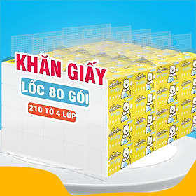 Khăn giấy khô lau tay, mặt không bột vụn 4 lớp 210 tờ gia dụng 100% bột gỗ nguyên sinh thương hiệu Minibear