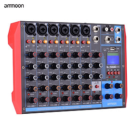 ammoon AG-8 Portable 8-Channel Mixing Console Digital Audio Mixer +48V Phantom Power Supports BT/USB/MP3 Connection for