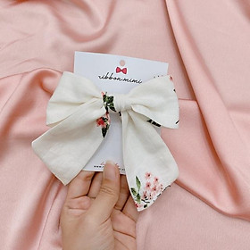 Kẹp Tóc Nơ Vải Hoa Nhí Handmade Cao Cấp Ribbon.mimi Cream cột / kẹp