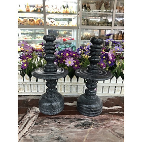 Cặp chân đèn trang trí bàn thờ đá cẩm thạch vân đen - Cao 25 cm, 30 cm và 40 cm