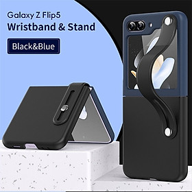 Ốp lưng đai đeo hand trap chống sốc cho Samsung Galaxy Z Flip 5 5G hiệu HOTCASE Wristband Stand Phone Case - chất liệu cao cấp, thiết kế thời trang sang trọng có đai đeo tay an toàn - Hàng nhập khẩu - Black-Blue