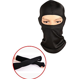 Combo Khăn trùm đầu Ninja Fullface + Găng Tay Chống Nắng Xỏ Ngón màu đen