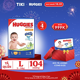 Tã quần Huggies Skin Care Mega Jumbo L100+4 miếng với tràm trà dịu da