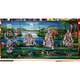 Mua TRANH KHẢM TRAI SƠN MÀI - PHÚC LỘC THỌ ( BỘ TAM ĐA -nền màu xanh)