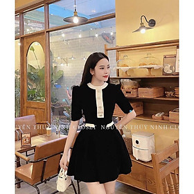 Đầm kiểu Nữ dáng xòe ôm eo phối nút nhung kiểu dág xinh sắn GKM