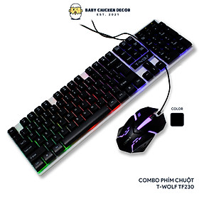 Bàn phím giả cơ kèm chuột gaming T-WOLF 230, bàn phím máy tính kháng nước có đèn led 7 màu - Hàng Chính Hãng