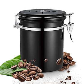 Hộp đựng hạt cà phê, hộp chứa thực phẩm 1.8L bằng thép không gỉ-Màu đen-Size