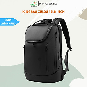 Balo laptop 15” KINGBAG ZELOS thời trang, tích hợp cổng USB đa dụng, vải trượt nước, màu đen - Hàng chính hãng
