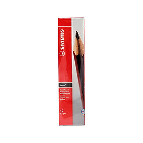 Hộp bút chì gỗ STABILO Schwan/Swano - Hộp 12 bút thân màu đỏ có đầu gôm (PC4906/12-HB)