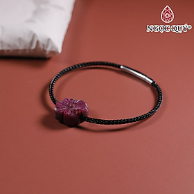 Vòng tay dây thép khắc hoa đá ruby nam phi 14x6mm, dây thép 15cm mệnh hỏa, thổ - Ngọc Quý Gemstones