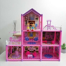 Bộ mô hình nhà búp bê Barbie cỡ lớn 60x18x57cm  đủ phụ kiện như ảnh chụp thực tế