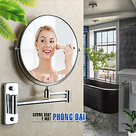 Gương trang điểm phóng đại 3 lần, xoay 360 độ, 2 mặt siêu nét, treo tường phòng tắm, phòng ngủ, Khách sạn, resort, Inox SUS 304, Size 15cm, 18cm, 20cm, Minh House