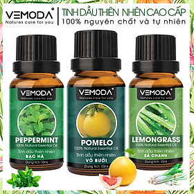 Tinh dầu xông phòng gồm 3 lọ tinh dầu nguyên chất cao cấp Vemoda: tinh dầu Vỏ bưởi MG (Ấn) + tinh dầu Bạc hà (Ấn) + tinh dầu Sả chanh (Ấn)