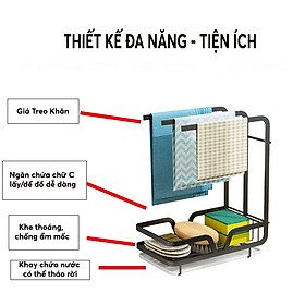Kệ để giẻ rửa chén bát kiểu Nhật cao cấp + Chống Rỉ + Treo Khăn + Dán tường + Khay hứng nước Hàng Loại 1 - Chính Hãng MINIIN