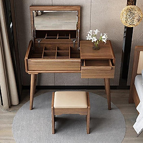 Mua Bàn phấn vân gỗ óc chó kèm gương gập đa năng  Bàn trang điểm kết hợp bàn làm việc sang trọng kèm ghế LUX-BAP14