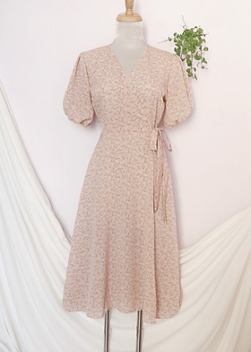 Đầm váy nữ hoa nhí dáng dài, cổ chéo chữ V dễ thương, xinh xắn RD049