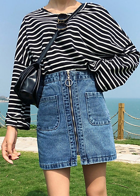 Chân Váy Jeans Dây Kéo Trước, Chân Váy Chữ A