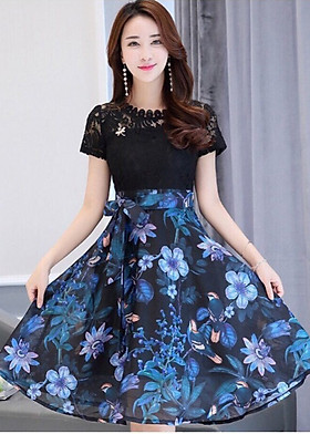 ĐẦM XÒE CHÂN VÁY HOA CỘT EO - HN952