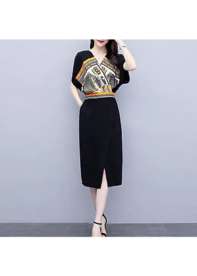 Đầm body họa tiết váy xẻ - HN5303