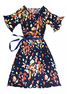 Váy đầm xòe, váy đầm hoa xanh (Free Size)