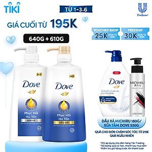 Combo Dove Phục Hồi Hư Tổn Dầu Gội 640g + Kem Xả 610g