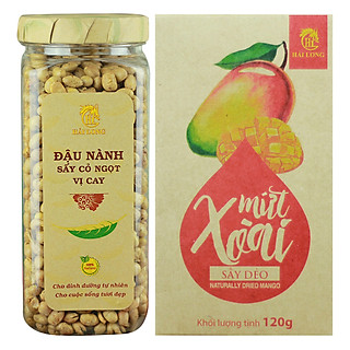 Combo Đậu Nành Sấy Cỏ Ngọt Vị Cay Hải Long (230g) + Mứt Xoài Sấy Dẻo Hải Long (120g)