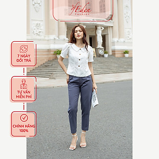 Áo sơ mi kiểu nữ cổ sen nhọn phối nút thiết kế thời trang Eden chất liệu cotton xược thoải mái thoáng mát  - ASM184