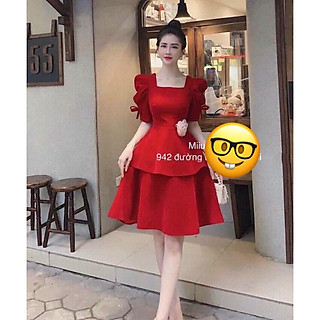 ĐẦM BIGSIZE 2 TẦNG CỔ VUÔNG TAY RÚT DÂY