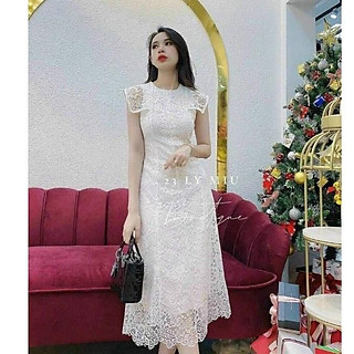 Đầm Ren Hoa Trắng Hở Lưng - Cột Nơ - Dự tiệc - C&B