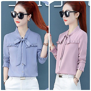 Áo Sơ Mi Cổ Nơ Xếp Ly